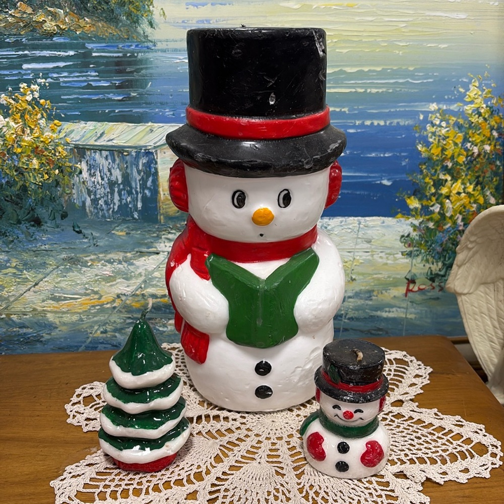 Vintage Snowman Candle Set